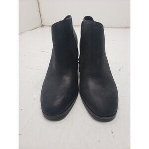 Lucky Brand Basel Black Leather Ankle Boot Zip Up Size 9M Chunky Heel